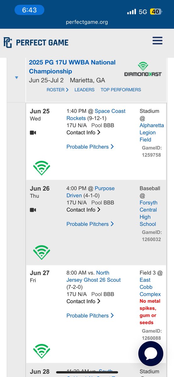 Charles_Chap10's tweet image. Excited to start WWBA next week, here’s our schedule!
@Fholbrook33 @CartyTom @MattReidFGCU @kris_taveras52 @K_Pettoruto11 @bsamsbrenntag