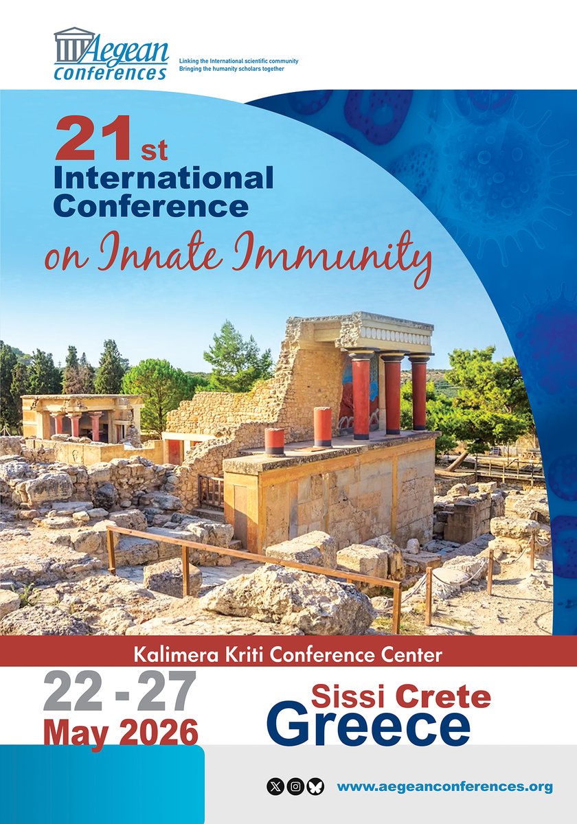 AegeanConf's tweet image. SAVE THE DATE! The 21st Int'l Conference on #Innate #Immunity will be held at the #KalimeraKriti Conference Center in #Sissi #Crete #Greece from May 22-27, 2026 aegeanconferences.org/src/App/confer… #InnateImmunity #AegeanInnateImmunity2026