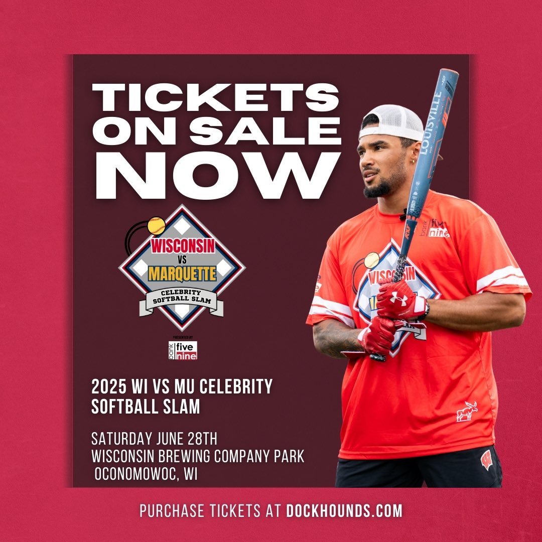Lake Country DockHounds (@dockhounds) on Twitter photo 'Hounds are away, <a href="/UWBadgers/">Wisconsin Badgers</a> and <a href="/muathletics/">Marquette Athletics</a> will play!
Get your tickets for Saturday's Celebrity Softball Slam today.
gofevo.com/event/WIvMU25 'Hounds are away, <a href="/UWBadgers/">Wisconsin Badgers</a> and <a href="/muathletics/">Marquette Athletics</a> will play!
Get your tickets for Saturday's Celebrity Softball Slam today.
gofevo.com/event/WIvMU25