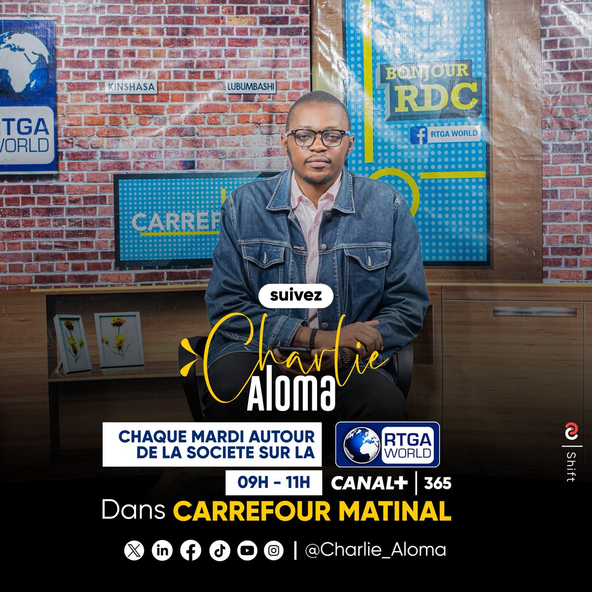 Charlie_Aloma's tweet photo. 🎙️ Chaque mardi, je vous retrouve dans #Carrefour sur RTGA World (Canal+ 365) de 9h à 11h. On parle société, culture, relations et conscience collective.

Tu veux intervenir ? Contacte-moi directement sur mes réseaux 👇 @Charlie_Aloma 

#RTGA #CharlieAloma #DébatSociétal #Congo https://t.co/Biu4Q0f2Zn