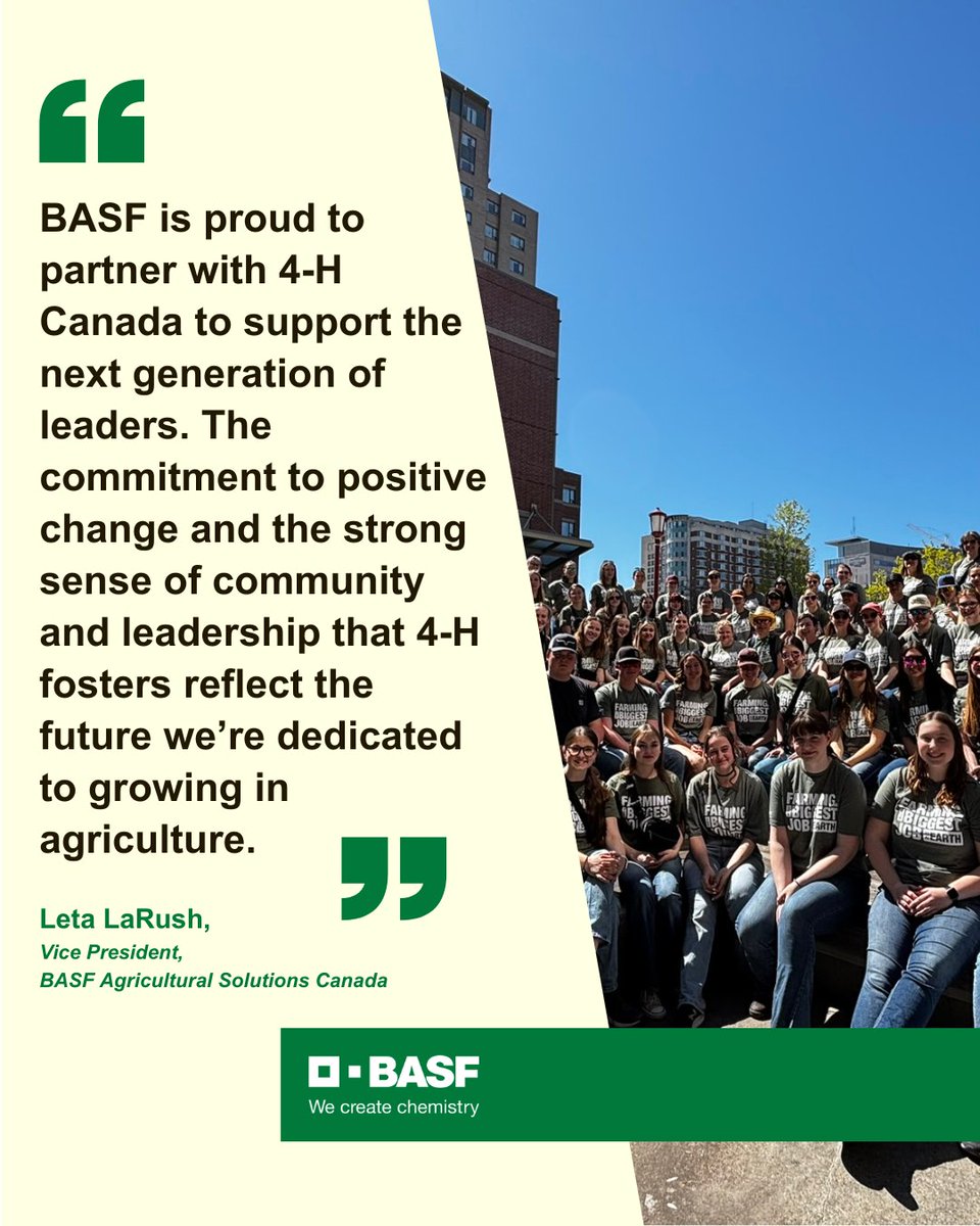 BASFAgSolutions's tweet image. We are proud to continue our partnership with @4HCanada  as part of our ongoing commitment to supporting youth leadership in Canadian agriculture. 

Through provincial programming like Cleaning the Capital and national initiatives like the 2025 Canadian Citizenship Congress, we…