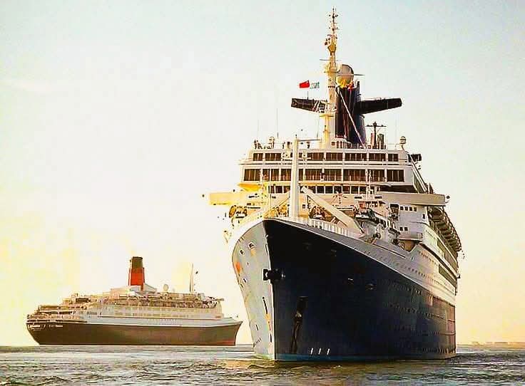 SS Norway passing Queen Elizabeth 2