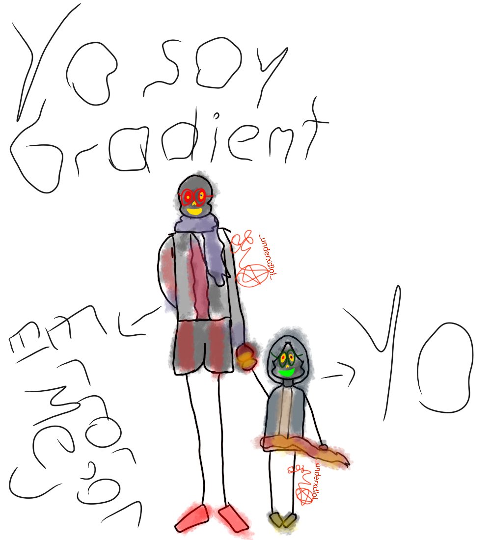 Un dibujo de Gradient con su padre (no ausente) Error, bueno, desde que Error descubrió que Gradient es su hijo 

#undertale #undervers #errorsans #gradientsans #gradient