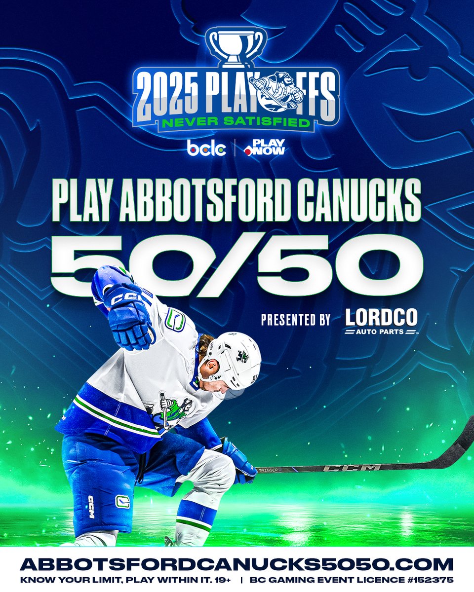 X - Abbotsford Canucks (@abbycanucks) on Twitter photo The <a href="/Canucksforkids/">Canucks For Kids Fund</a> Fund 50 Road raffle is now LIVE for Abbotsford vs. Charlotte Checkers, Game 6 of the Calder Cup Finals, with an estimated $75,000 jackpot!
Must be 19+ and located in BC to play. 💰
BUY NOW | bit.ly/48n61yL The <a href="/Canucksforkids/">Canucks For Kids Fund</a> Fund 50 Road raffle is now LIVE for Abbotsford vs. Charlotte Checkers, Game 6 of the Calder Cup Finals, with an estimated $75,000 jackpot!
Must be 19+ and located in BC to play. 💰
BUY NOW | bit.ly/48n61yL