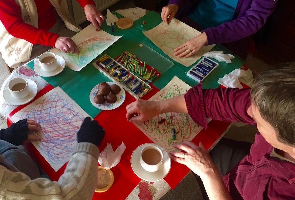 creativitycare's tweet image. We've done a lot of music-doodles over the years! Moving colourful pens or crayons in time to music. Good fun! #AlzChat @KarrieMarshall @IRememberBetter