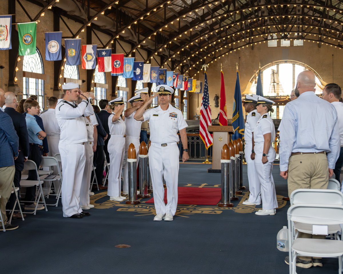 NavalAcademy's tweet image. The U.S. Naval Academy held the Change of Leadership ceremony today in Dahlgren Hall for the Commandant of Midshipmen Capt. Walter H. Allman III who was properly relieved by Capt. Gilbert E. Clark, Jr.