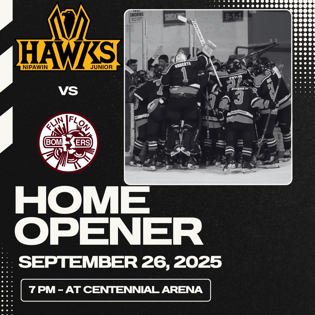 Hey Hawks fans! 95 days until our home opener vs. Flin Flon — and trust us, you’ll want to be there.  Get your season tickets now. showpass.com/2025-2026-seas…
#DefendTheNest #NipawinHawks #HawksHockey #SJHL #HomeOpenerCountdown #ThisIsOurYear
