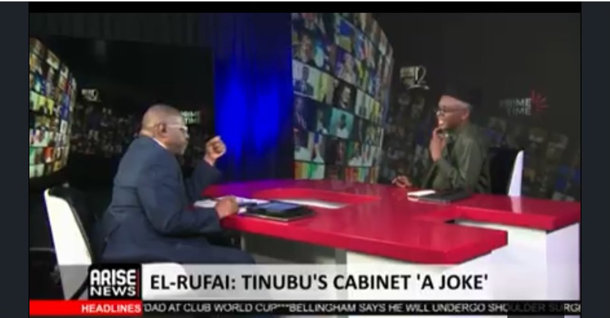 El Rufai is currently on Arise TV right now saying none of them knew Tinubu’s classmates or his history.

He said Tinubu’s current cabinet is a joke😭.