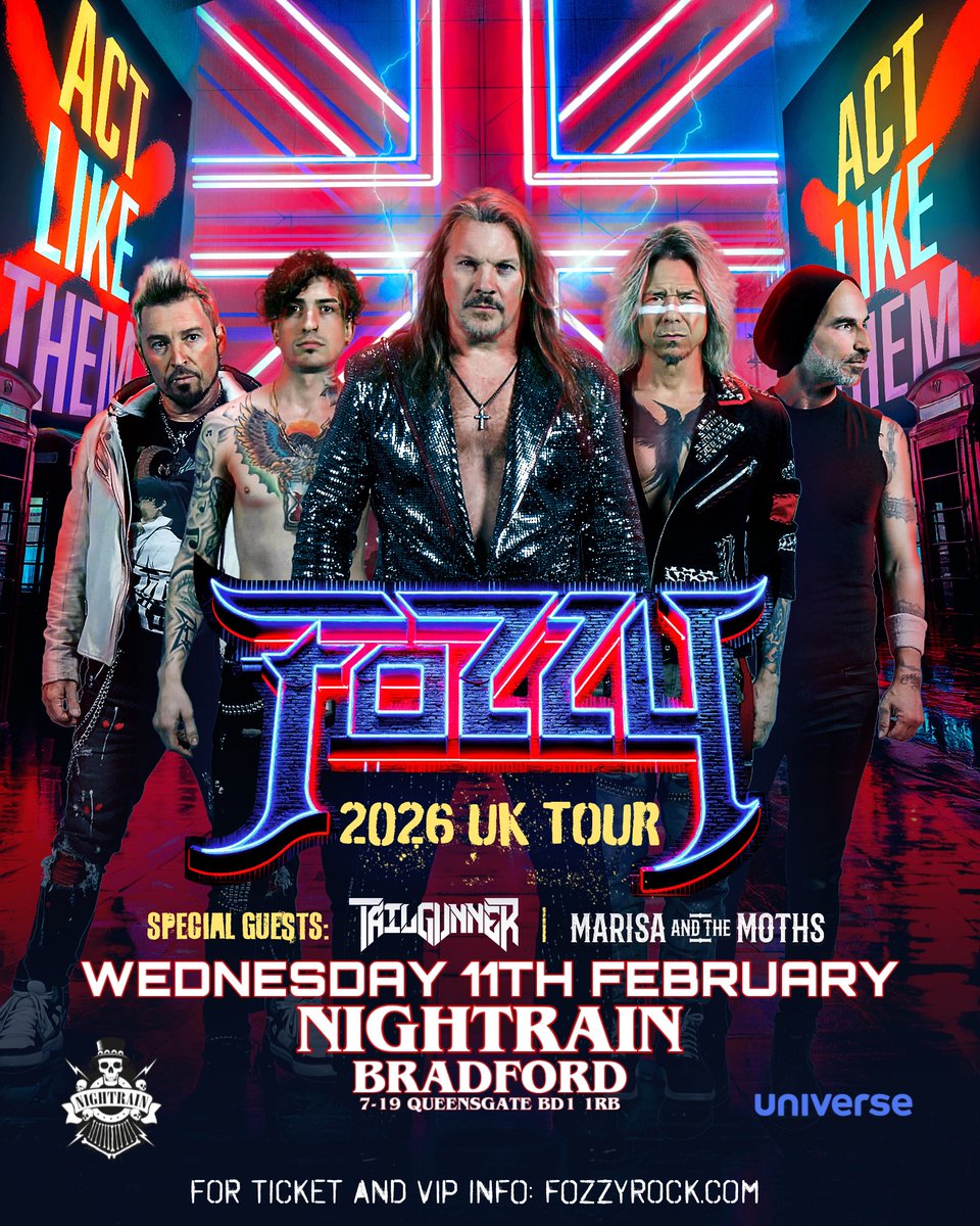 Nightrain Music Venue - Bradford (@nightrainvenue) on Twitter photo 🚨 ANNOUNCEMENT🚨
🔥FOZZY🔥
▫️Wednesday 11th Feb
▪️Pre - Sale TODAY 12pm
▪️General Sale FRIDAY 10am
➕Supports
💥TAILGUNNER
💥MARISA & THE MOTHS
‼️DON’T MISS OUT‼️
🎫 ‘s CLICK👇🏻
universe.com/events/fozzy-s…
<a href="/FOZZYROCK/">FOZZY</a>
<a href="/Marisa_Moths/">Marisa And The Moths</a>
<a href="/visitBradford/">Visit Bradford</a>
<a href="/IAmJericho/">Chris Jericho</a>
<a href="/TalkIsJericho/">Talk Is Jericho</a> 🚨 ANNOUNCEMENT🚨
🔥FOZZY🔥
▫️Wednesday 11th Feb
▪️Pre - Sale TODAY 12pm
▪️General Sale FRIDAY 10am
➕Supports
💥TAILGUNNER
💥MARISA & THE MOTHS
‼️DON’T MISS OUT‼️
🎫 ‘s CLICK👇🏻
universe.com/events/fozzy-s…
<a href="/FOZZYROCK/">FOZZY</a>
<a href="/Marisa_Moths/">Marisa And The Moths</a>
<a href="/visitBradford/">Visit Bradford</a>
<a href="/IAmJericho/">Chris Jericho</a>
<a href="/TalkIsJericho/">Talk Is Jericho</a>