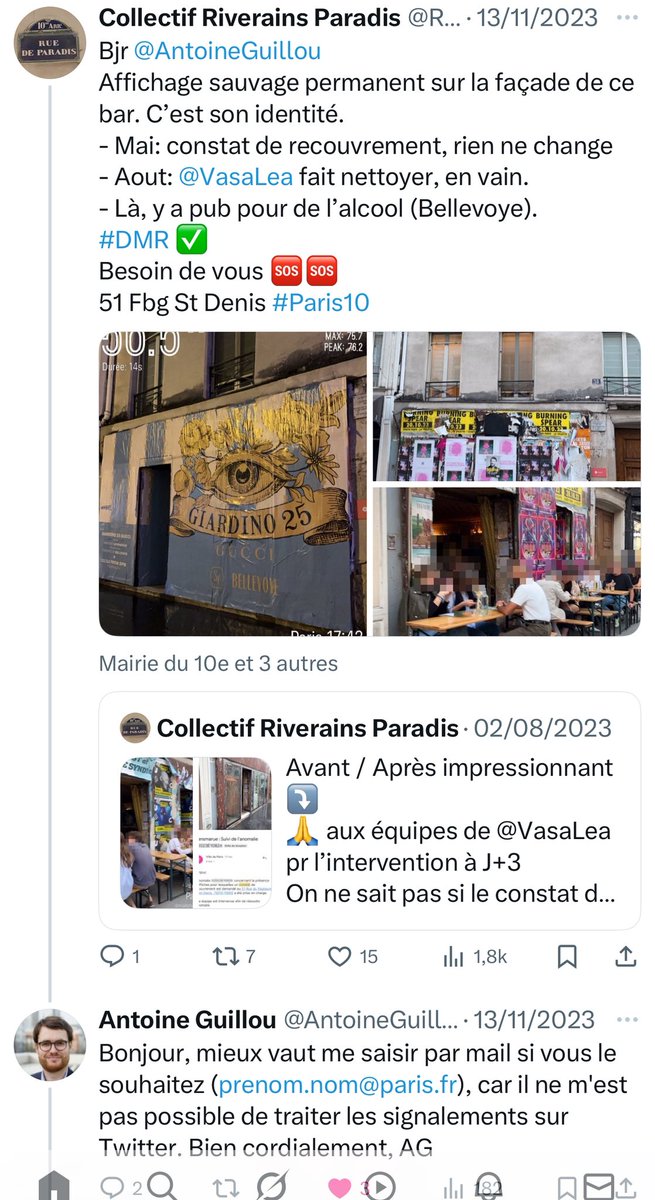 River1Paradis's tweet image. A #Paris10, on signale DMR, on écrit à @AntoineGuillou @ACORDEBARD @VasaLea &amp;amp; Philo Juillet (pr la @PMdeParis de notre arr.), mais l’affichage sauvage pour de l’alcool en face d’une école perdure. 
Bad buzz pr @remycointreau ⁉️
Le bar est pourtant multirécidiviste.
#Complaisance