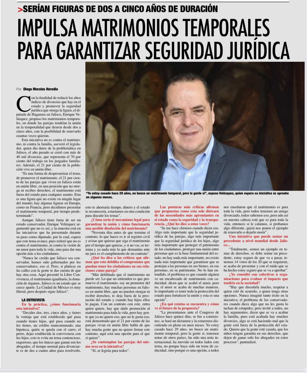 Enrique Velázquez (@enriquev01) on Twitter photo La entrevista que me hace <a href="/concienciapubli/">Conciencia Pública</a> sobre la nueva figura que propongo “Matrimonio temporal”
…para que sumen su opinión sobre esta polémica , les invito a leerla y comentar qué opinan. La entrevista que me hace <a href="/concienciapubli/">Conciencia Pública</a> sobre la nueva figura que propongo “Matrimonio temporal”
…para que sumen su opinión sobre esta polémica , les invito a leerla y comentar qué opinan.