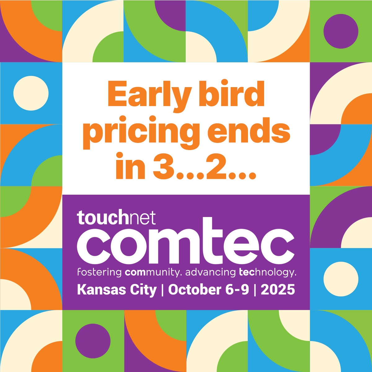$200 off and your third registration is free? Say less! Take advantage of the last days of #COMTEC2025’s early bird pricing — rates end 6/27. Get the details and register now: bit.ly/44mQVHY

#HigherEd #TouchNet #KansasCity