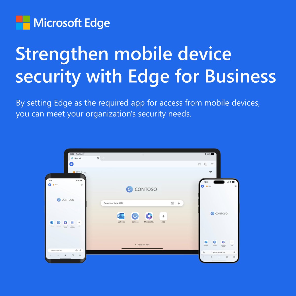 MSEdgeDev's tweet image. 📢 Microsoft Edge for Business is optimized for mobile.
With Microsoft Intune, Edge for mobile secures personal and corporate devices without compromising productivity.
🔒 Protect data
📱 Manage mobile access
🌐 Block malicious actors
Learn more: msft.it/6013SxZ3W