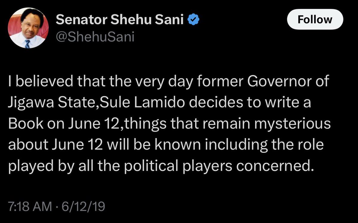 Shehu Sani wrote this when he was still in Opposition. He was part of June 12 Struggles; an eyewitness. Sule Lamido is vindicated.