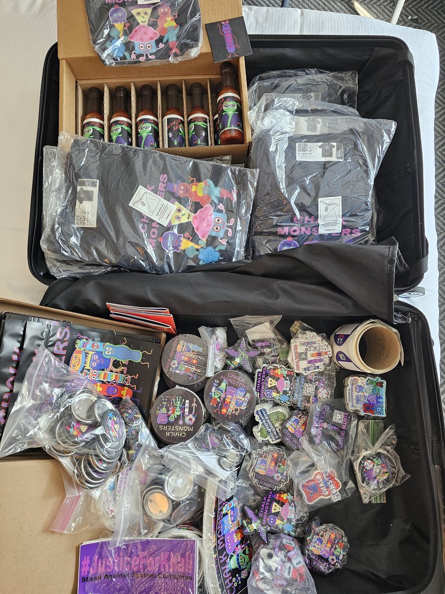 I present to you, a suitcase full of Chalk Monsters swag!