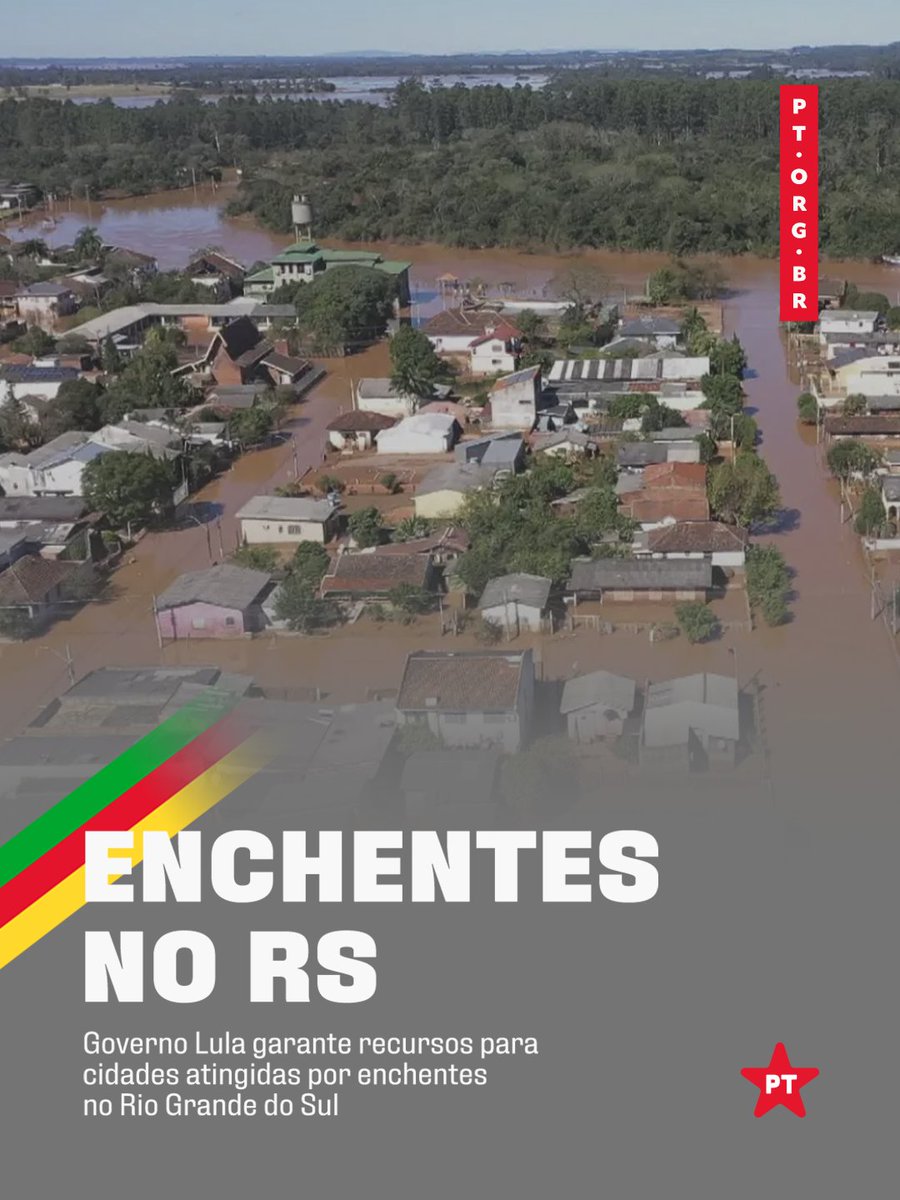 🚨 Governo Lula presente no RS!

O governo federal agiu rápido e prestou assistência imediata às vítimas das enchentes que atingiram 123 municípios e mais de 100 mil pessoas no Rio Grande do Sul, entre os dias 16 e 21 de junho.

Neste fim de semana, o secretário nacional de