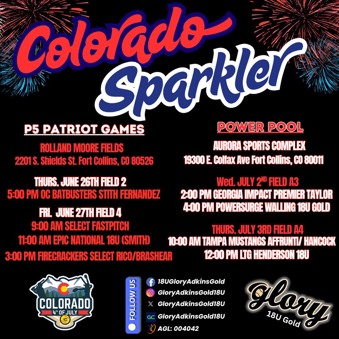 🎇🥎 COME WATCH GLORY IN ACTION! 🥎🎇
Our GLORY 18U GOLD squad is heading to the COLORADO SPARKLER and they’re ready to SHOW OUT! 🚗 ✈️ Don’t miss your chance to see these girls bring the heat either in person or via livestream! 🔥
#halosup😇