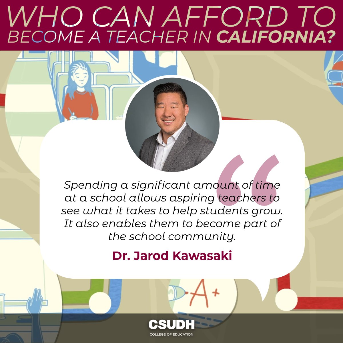CSUDH College of Education (@csudheducation) on Twitter photo Dr. <a href="/JarodKawasaki/">Jarod Kawasaki</a>, chair & assoc. prof. in Teacher Education, was interviewed as part of an <a href="/LAist/">LAist</a> article where reporter <a href="/julia_p_barajas/">Julia Barajas</a> explores the financial challenges faced by students in teacher prep programs.
Read: laist.com/news/educationβ¦
#WeAreCOE π₯ #COEFaculty π©βπ«π¨βπ« Dr. <a href="/JarodKawasaki/">Jarod Kawasaki</a>, chair & assoc. prof. in Teacher Education, was interviewed as part of an <a href="/LAist/">LAist</a> article where reporter <a href="/julia_p_barajas/">Julia Barajas</a> explores the financial challenges faced by students in teacher prep programs.
Read: laist.com/news/educationβ¦
#WeAreCOE π₯ #COEFaculty π©βπ«π¨βπ«