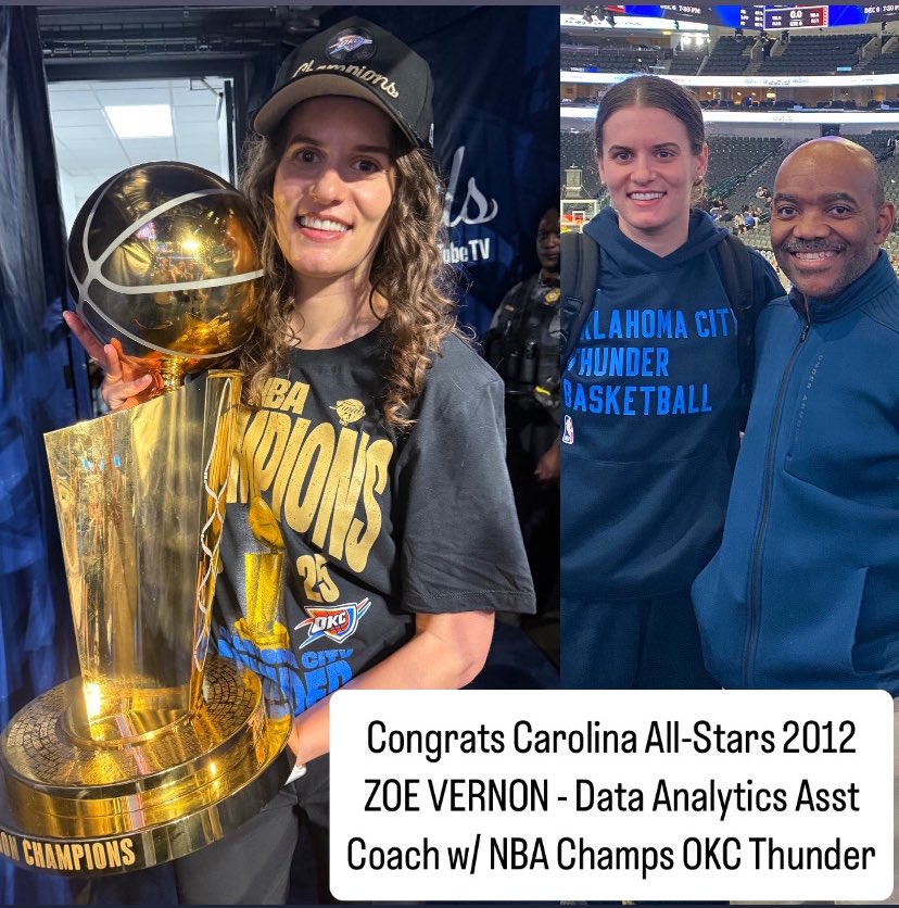 Carolina All-Stars Girls Basketball (@carolinallstars) on Twitter photo Congratulations Carolina All-Stars 2012 ZOE VERNON & NBA Champion <a href="/okcthunder/">OKC THUNDER</a> Strategic Data Analysts Assistant Coach Congratulations Carolina All-Stars 2012 ZOE VERNON & NBA Champion <a href="/okcthunder/">OKC THUNDER</a> Strategic Data Analysts Assistant Coach
