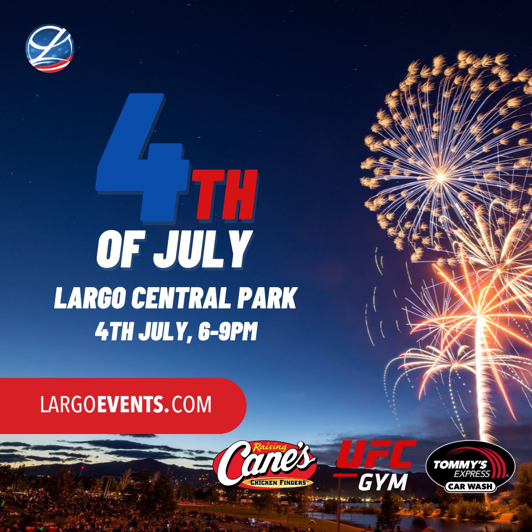 Making plans to attend the 4th of July Celebration at Largo Central Park next week? 🎆🇺🇸

Please be advised that traffic in the area will be extremely heavy between 5PM – 10:30PM on Friday, July 4th.

For more information about the celebration, visit LargoEvents.com