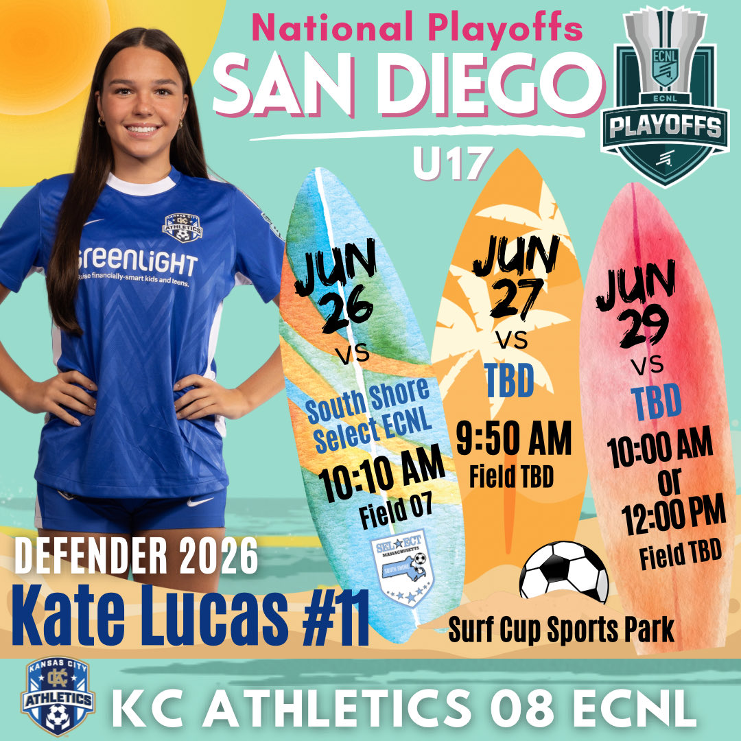 Kate Lucas (@katelucas2026) on Twitter photo Excited to guest play with <a href="/KCACElite08ECNL/">KC Athletics Academy Elite 07/08 ECNL</a> at <a href="/ECNLgirls/">ECNL Girls</a> playoffs‼️⚽️🔥<a href="/ImYouthSoccer/">ECNL/GA/Recruiting/College Soccer</a> <a href="/ImCollegeSoccer/">College Soccer Truth ™</a> <a href="/TopDrawerSoccer/">TopDrawerSoccer</a> <a href="/TheSoccerWire/">SoccerWire</a> <a href="/PrepSoccer/">Prep Soccer ⚽️</a> <a href="/OmahaWSOC/">Omaha Women's Soccer</a> <a href="/MarcusKelcher/">Marcus Kelcher</a> <a href="/AthleticsKCECNL/">KC Athletics ECNL</a> Excited to guest play with <a href="/KCACElite08ECNL/">KC Athletics Academy Elite 07/08 ECNL</a> at <a href="/ECNLgirls/">ECNL Girls</a> playoffs‼️⚽️🔥<a href="/ImYouthSoccer/">ECNL/GA/Recruiting/College Soccer</a> <a href="/ImCollegeSoccer/">College Soccer Truth ™</a> <a href="/TopDrawerSoccer/">TopDrawerSoccer</a> <a href="/TheSoccerWire/">SoccerWire</a> <a href="/PrepSoccer/">Prep Soccer ⚽️</a> <a href="/OmahaWSOC/">Omaha Women's Soccer</a> <a href="/MarcusKelcher/">Marcus Kelcher</a> <a href="/AthleticsKCECNL/">KC Athletics ECNL</a>