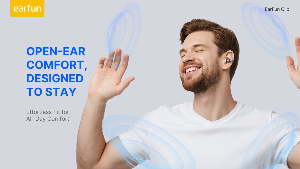 EarFun Official (@earfunaudio) on Twitter photo ๐ EarFun Clip: Built for Ultra Comfort
๐ชถ Lightweight Fit
๐งโโ๏ธ No Pressure, No Pain
๐ฟ Skin-Friendly Materials
๐ Secure Open-Ear Clip
EarFun Clip stays put while you stay in motion โ comfy, stable, and ready to go wherever you do.
๐ b.link/vyrfgsjd
#OpenEarComfort ๐ EarFun Clip: Built for Ultra Comfort
๐ชถ Lightweight Fit
๐งโโ๏ธ No Pressure, No Pain
๐ฟ Skin-Friendly Materials
๐ Secure Open-Ear Clip
EarFun Clip stays put while you stay in motion โ comfy, stable, and ready to go wherever you do.
๐ b.link/vyrfgsjd
#OpenEarComfort