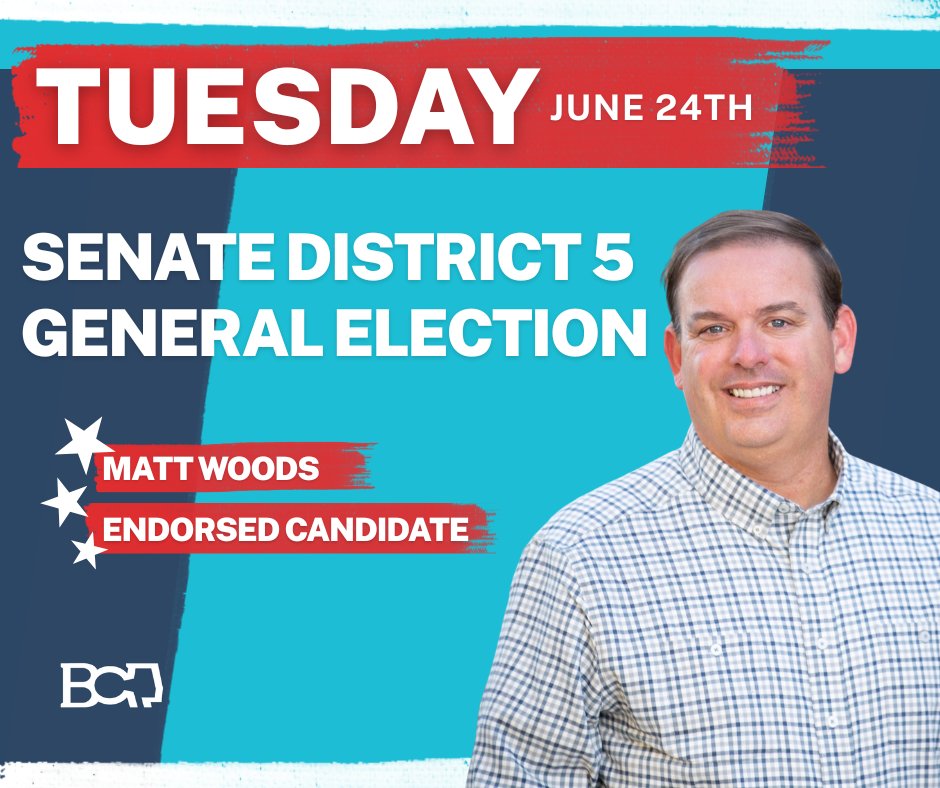 Tuesday, June 24th, is Election Day for Alabama Senate District 5, and we are proud to reaffirm our support of Matt Woods.

As a small business owner and member of the Alabama House of Representatives, Matt has a track record of supporting pro-growth policies that strengthen the