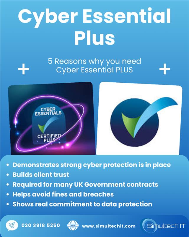 simultechit's tweet photo. Cyber Essentials Plus shows you mean business:
✔ Effective cyber protection,
✔ Client trust,
✔ UK contract-ready,
✔ Breach prevention,
✔ Data protection commitment.
We simplify the whole process – no jargon, just results. https://t.co/049mjD7Y6M