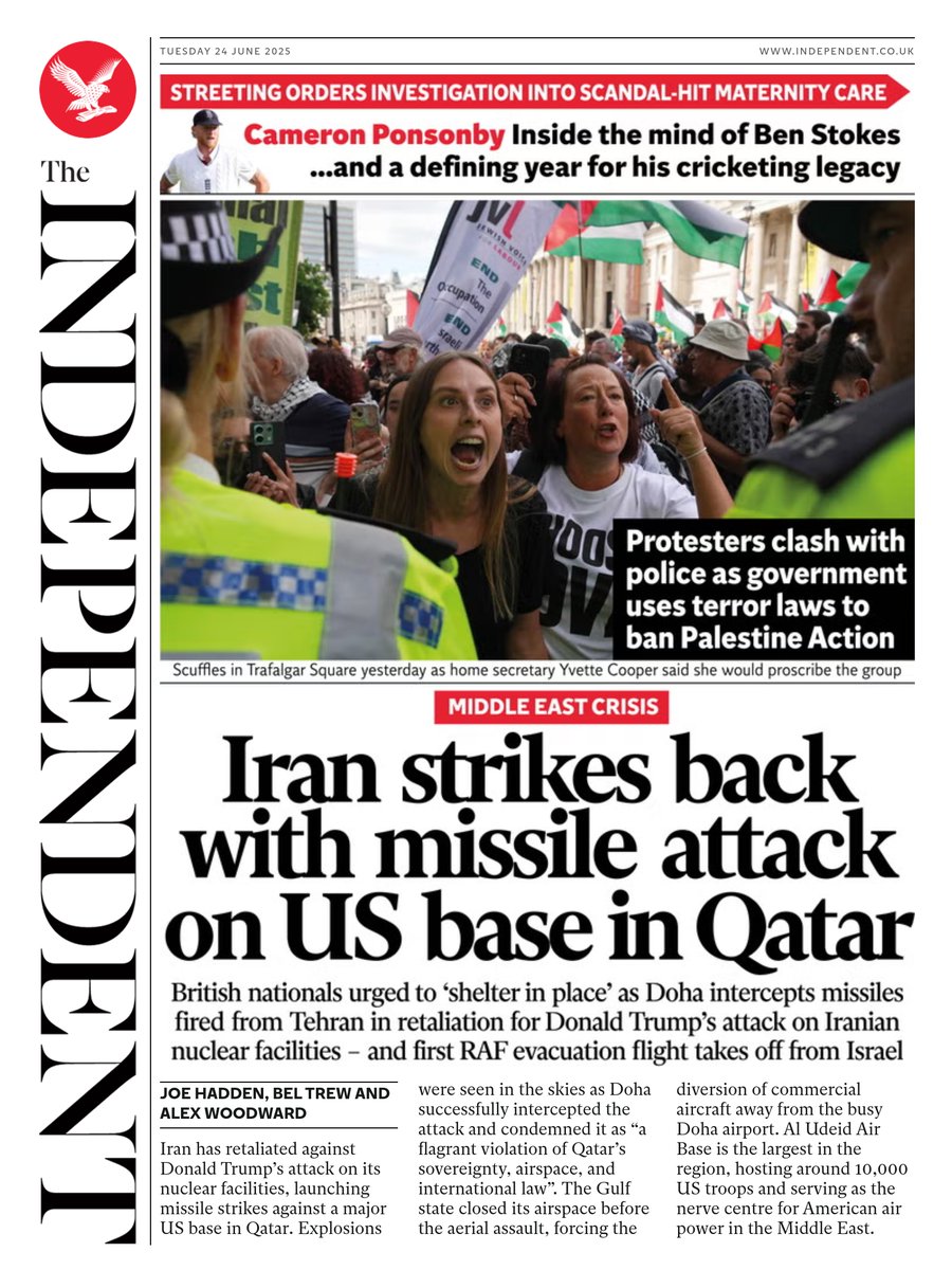 Tomorrow's @independent front page. To subscribe to the Daily Edition independent.co.uk/subscribe