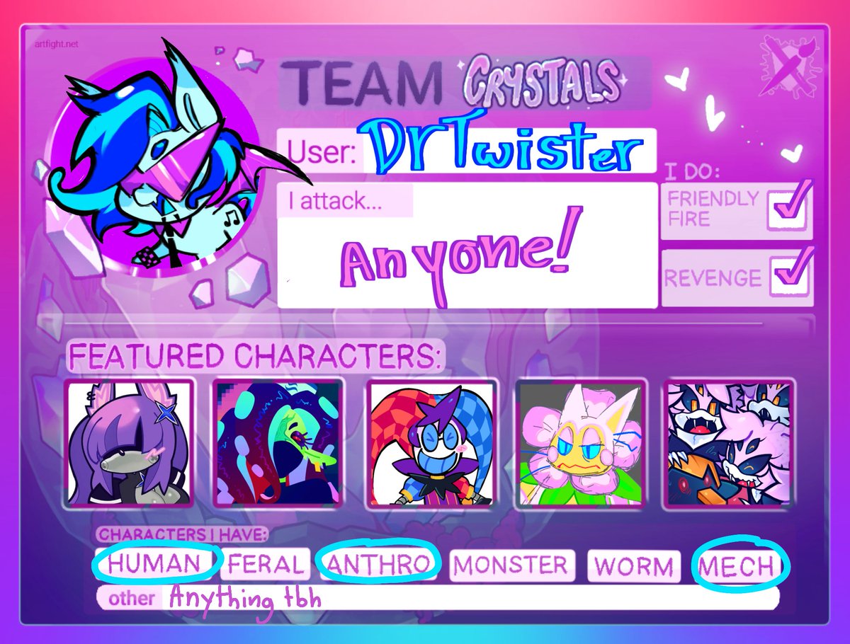 DrTwisterTime's tweet image. Moots go follow me on art fight!! Link in comments‼️(My profile is still a WIP since everything is broken) #artfight2025
