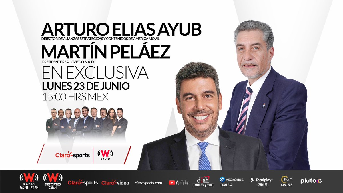 ¡INVITADOS DE LUJO!🤩

Los esperamos este lunes en #ClaroSportsEnW por <a href="/WRADIOMexico/">W Radio México</a>, estaremos conversando con <a href="/arturoelias/">Arturo Elias Ayub</a> y el presidente del <a href="/RealOviedo/">Real Oviedo</a>, Martín Peláez… ¡LOS ESPERAMOS!👏🏽