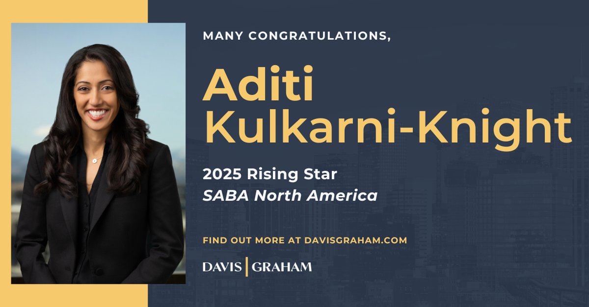 Davis Graham & Stubbs (@davisgraham_) on Twitter photo Davis Graham is pleased to announce that Aditi Kulkarni-Knight has been recognized by the <a href="/SABALegal/">SABA North America</a> of North America with the Rising Star Award. Congratulations, Aditi!
Read more: lnkd.in/gHA9DNAS
#SABA-CO Davis Graham is pleased to announce that Aditi Kulkarni-Knight has been recognized by the <a href="/SABALegal/">SABA North America</a> of North America with the Rising Star Award. Congratulations, Aditi!
Read more: lnkd.in/gHA9DNAS
#SABA-CO