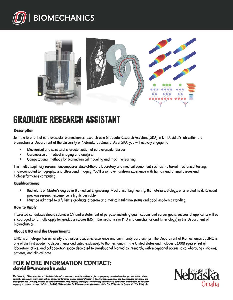 UNOBiomechanics's tweet image. New Assistant Professor David Li, PhD is hiring a graduate assistant.
👀See flyer for more details.