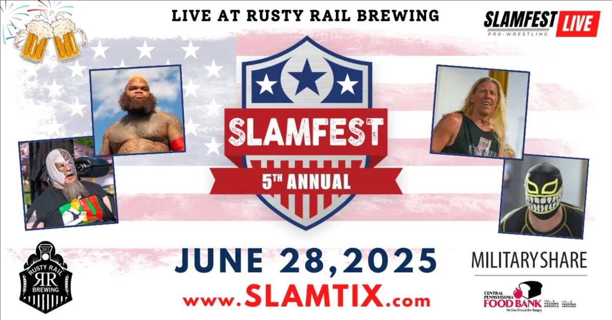 JOIN ME THIS SATURDAY
Slamfest Live ProWrestling 
Rusty Rail Brewing Company
Mifflinburg, PA