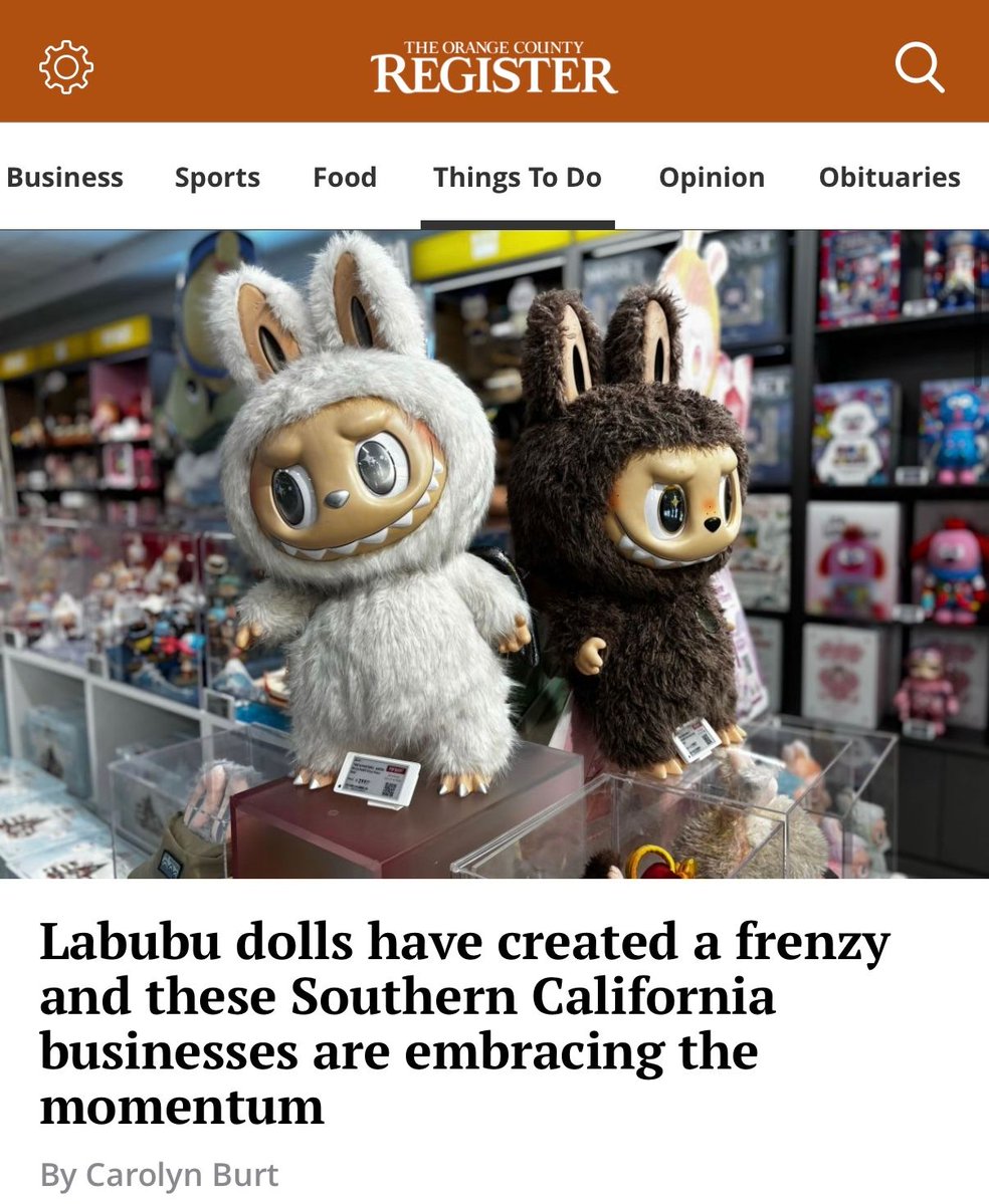 If you live in Los Angeles, Orange County, Long Beach or the Inland Empire, &amp; the Labubu craze has peaked your interest, you’re in luck.

I’ve put together a guide of SoCal shops that sell not only the plush toy, but Labubu themed food, drinks &amp; more!

🔗: ocregister.com/2025/06/23/lab…