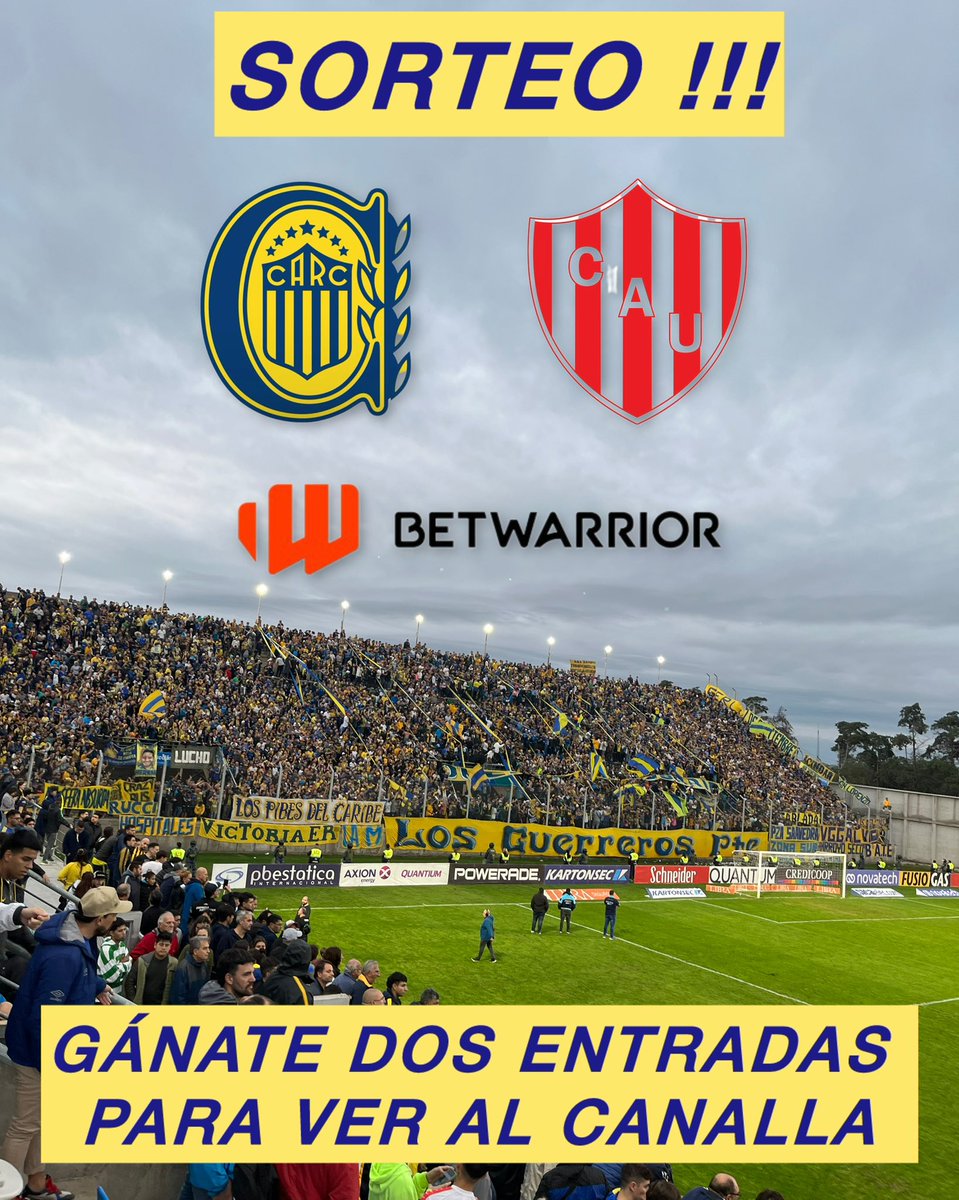 ‼️GÁNATE DOS ENTRADAS para alentar a #RosarioCentral el próximo ante Unión por Copa Argentina en San Nicolás a las 13.

🚨REQUISITOS

✅Seguir a <a href="/BetWarrior_Arg/">BetWarrior Argentina</a> e <a href="/info_1889/">Planeta Canalla</a> 
✅Darle MG y RT a este posteo, arrobando dos personas.

🇺🇦El sorteo se anunciará el jueves.
