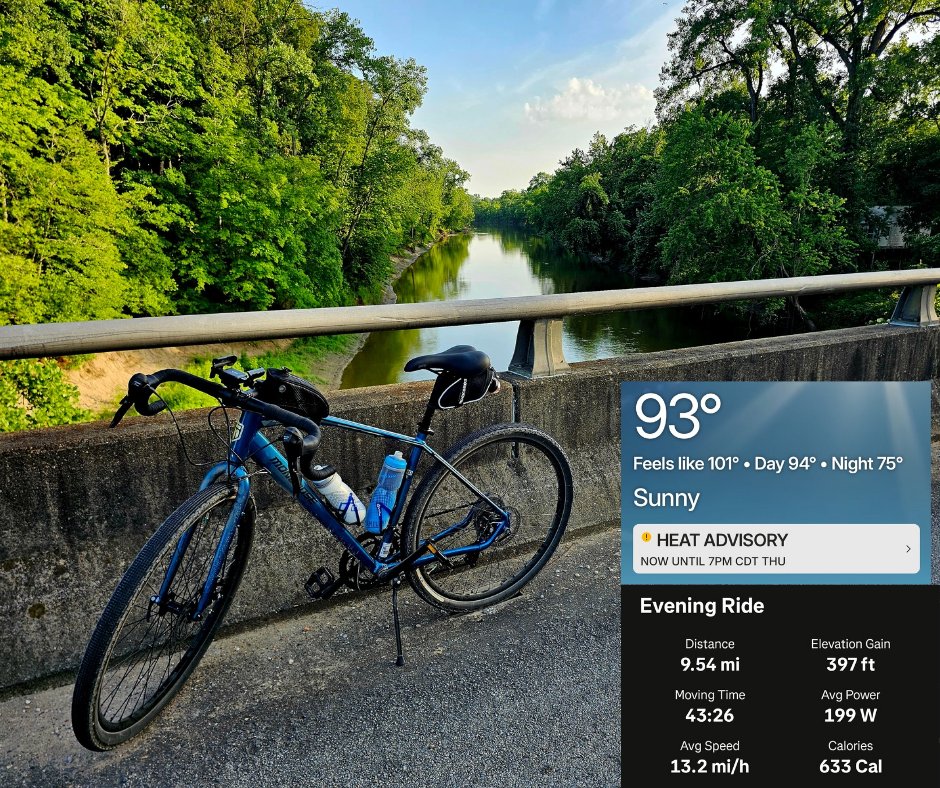 k9emp's tweet photo. Super hot day for a ride. I've been doing my rides indoors on a Keiser M3 and needed to get outside. It's hard to stay hydrated and cool when it's this hot. Got nice photos of the Embarras River and a creek while taking some short breaks.
#gravelcycling
#heatwave 
#heattraining https://t.co/AapemSKNRm