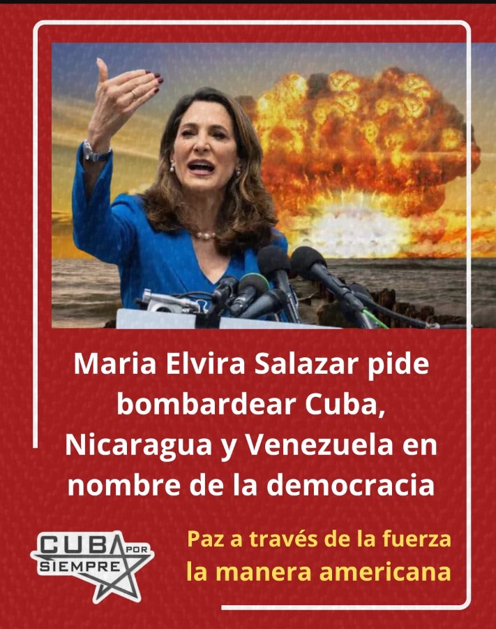 Su deseo por ayudar al pueblo de Cuba es tan grande que pide a los EEUU bombardear a su gente. Con amores así no hacen falta enemigos.
#CubaPorLaPaz
<a href="/IzquierdaPinera/">🇨🇺IzquierdaPinera❤️</a> 
<a href="/DeZurdaTeam_/">DeZurdaTeam 📳</a> 
<a href="/Latido_Izquierd/">Latido Izquierdo</a> 
<a href="/cuba_maril56850/">Marilin De Cuba</a>