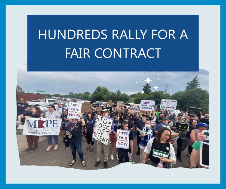 MAPEunion's tweet photo. Push Week kicked off today with rallies in partnership with AFSCME in Minneapolis, Duluth, Mankato and online! Nearly 1,000 members participated across all locations. https://t.co/dac0bPQDh7 https://t.co/ZU5cr5YcAE