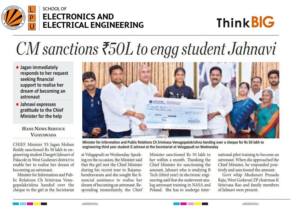 Naveen Reddy (@naveenuuuuuu) on Twitter photo Thankyou <a href="/ysjagan/">YS Jagan Mohan Reddy</a> garu for extending ₹50 lakhs financial support to Dangeti Jahnavi on behalf of the Govt of Andhra Pradesh 🙏
Your timely help is empowering dreams, taking a girl from Palakollu to NASA! Thankyou <a href="/ysjagan/">YS Jagan Mohan Reddy</a> garu for extending ₹50 lakhs financial support to Dangeti Jahnavi on behalf of the Govt of Andhra Pradesh 🙏
Your timely help is empowering dreams, taking a girl from Palakollu to NASA!