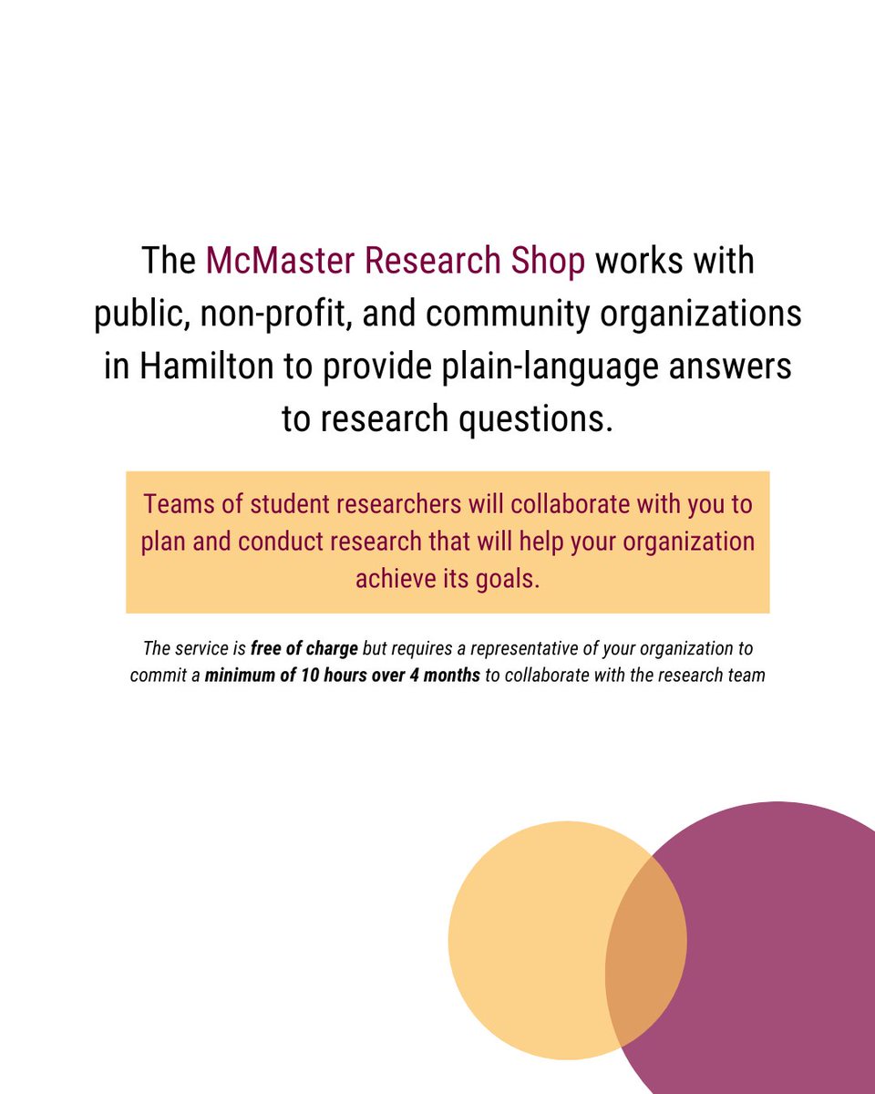 McMasterOCE's tweet image. 🙋Are you a #HamOnt community org needing research support for programs, advocacy, consultations, & more? The #ResearchShop can help!
🗓️Submit questions for Fall '25 by July 18
🔗Apply now: bit.ly/464V1qn
📧 Have questions? Email: rshop@mcmaster.ca