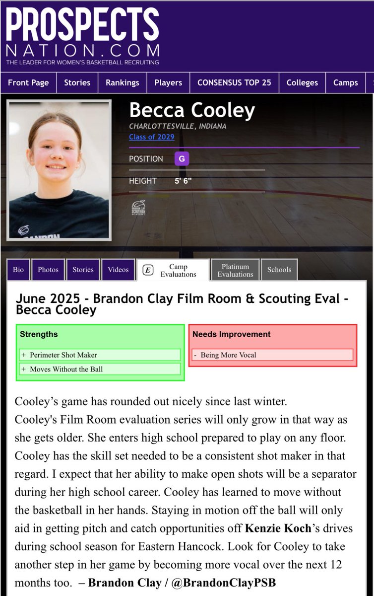Brandon Clay 🎥 Film Room Evals | Powered x @bclayscouting

“The Best Evals &amp; Marketing in 🏀.”

New Eval 🚨

‘29 #BClayMarketing client Becca Cooley’s game has rounded out nicely since last winter. Cooley's Film Room evaluation series will only grow in that way as she gets