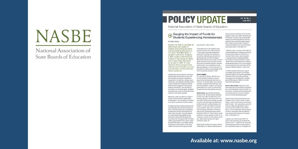 The number of students experiencing homelessness rose 25% from 2020–21 to 2022–23. <a href="/NASBE/">NASBE</a>’s new analysis breaks down how ARP–HCY funding helped, including lessons learned, and how some states are working to sustain progress. nasbe.org/gauging-the-im…