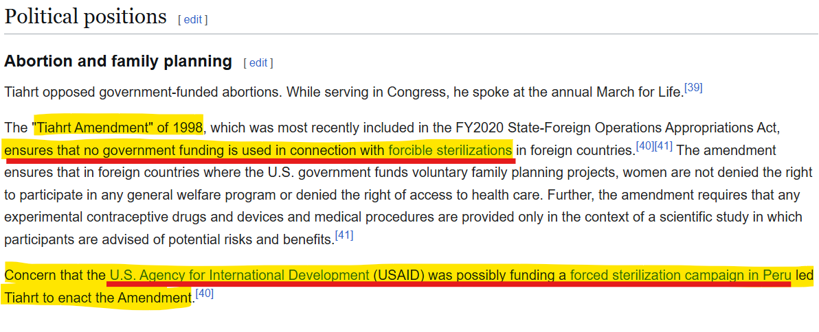 Congress had to pass a law in 1998 to stop USAID from forcibly sterilizing people.