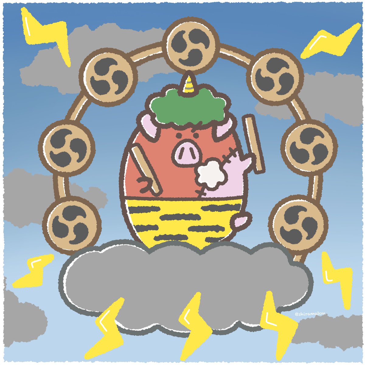 ゴロゴロ⚡️雷様👹
#イラスト #ゆるいイラスト #クラフトン