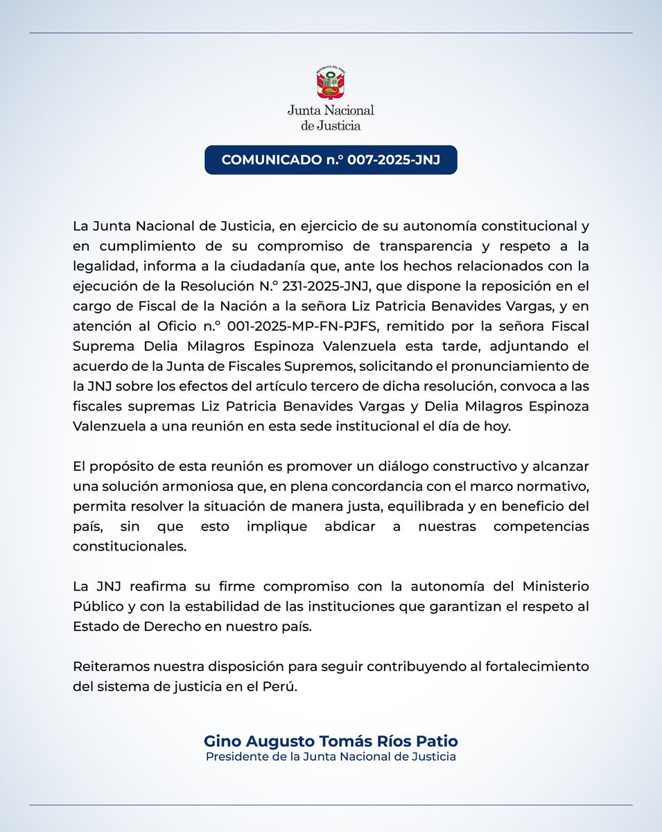 Cruz Silva (@cruzsilvadc) on Twitter photo Esto es INADMISIBLE.
¿Qué hay que conciliar... la amenaza y matonería, por la autonomía fiscal? No existe una decisión válida de JNJ, no es una disputa de dos personas o bandos. La Fiscalía NO SE VENDE, NO SE NEGOCIA. Esto es INADMISIBLE. La ley se cumple, sí o sí. <a href="/CIDH/">CIDH - IACHR</a> Esto es INADMISIBLE.
¿Qué hay que conciliar... la amenaza y matonería, por la autonomía fiscal? No existe una decisión válida de JNJ, no es una disputa de dos personas o bandos. La Fiscalía NO SE VENDE, NO SE NEGOCIA. Esto es INADMISIBLE. La ley se cumple, sí o sí. <a href="/CIDH/">CIDH - IACHR</a>