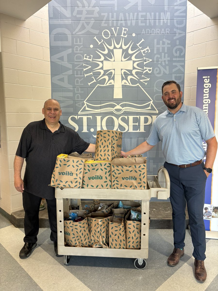 A big thanks to Dustin and Ashley Champagne (Champagne Insurance Agency Inc.) for the generous food donation to our St. Joseph School Healthy Snack Program. 🙏#BuildingCommunity