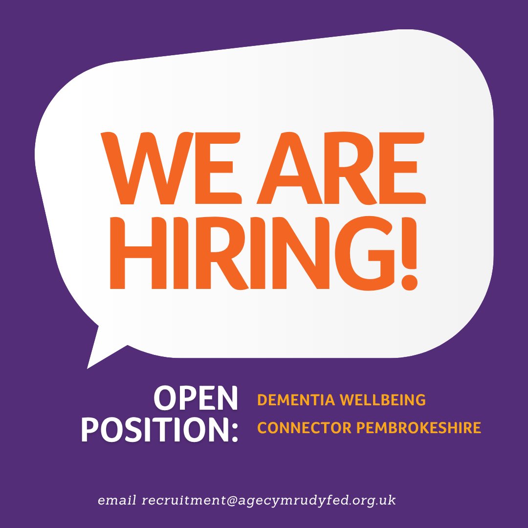 Job Alert! 👀 Dementia Wellbeing Connector – Pembrokeshire
 
We are looking to recruit a hardworking team member to join our exciting new service that will support people living with Dementia and their carers.

View job details and how to apply 👇
ageuk.org.uk/cymru/dyfed/ab…