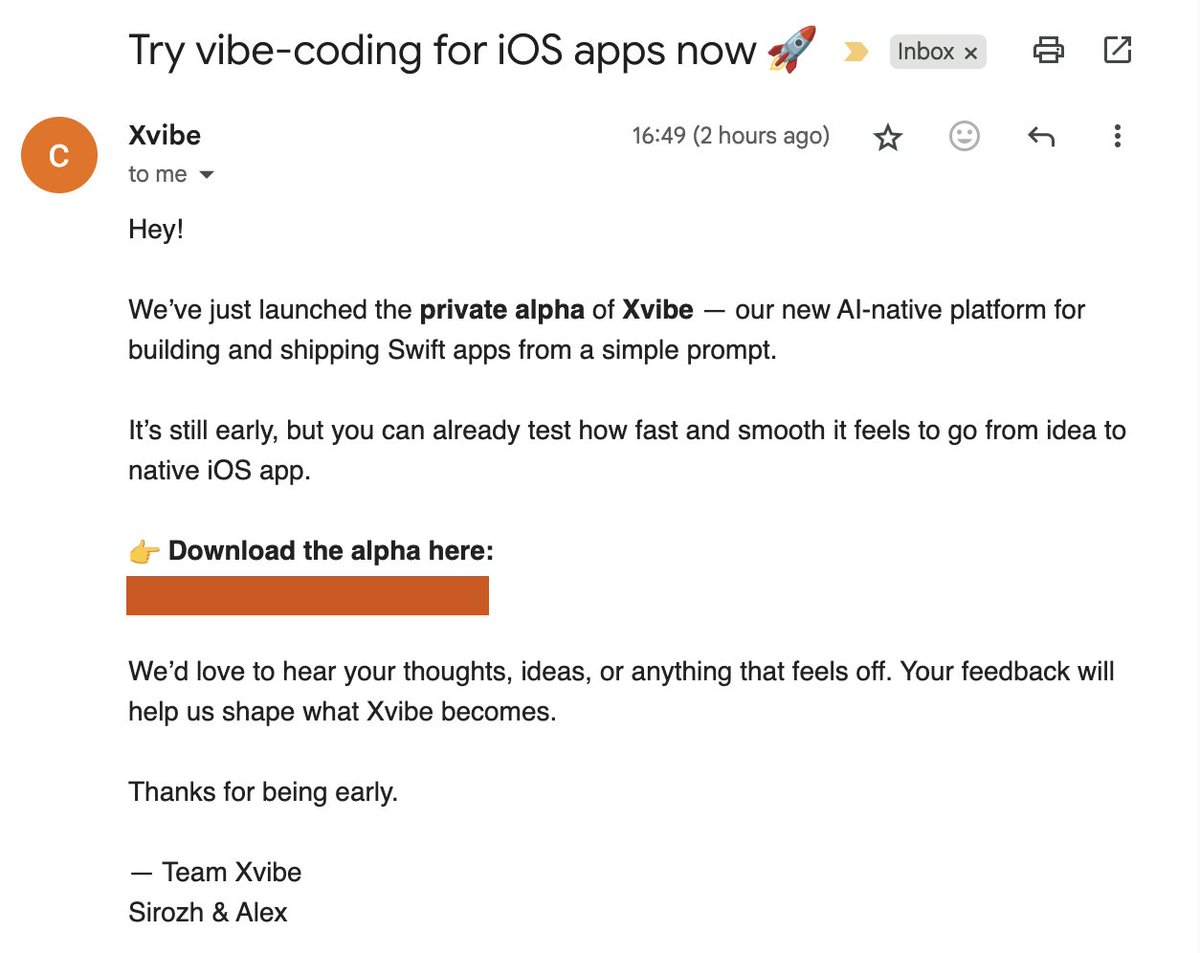 xvibedev's tweet photo. 🚀 The first alpha of Xvibe is out — generate native iOS apps from a prompt. You can grab your alpha on a website if you buy early access. https://t.co/Cm024ISyzT