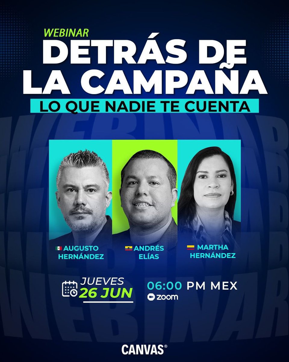 Martha Hernández (@martha_her_a) on Twitter photo 🎯 No te pierdas el webinar “Detrás de la campaña: Lo que nadie te cuenta”.
Junto a mis colegas <a href="/augusto_her/">Augusto Hernández</a> y <a href="/andreseliascom/">Andrés Elías</a>, hablaremos de las historias, situaciones y complejidades que suceden tras bambalinas en una campaña electoral.
📅 26 de junio
⏰ 6:00 PM
📍 Vía Zoom. 🎯 No te pierdas el webinar “Detrás de la campaña: Lo que nadie te cuenta”.
Junto a mis colegas <a href="/augusto_her/">Augusto Hernández</a> y <a href="/andreseliascom/">Andrés Elías</a>, hablaremos de las historias, situaciones y complejidades que suceden tras bambalinas en una campaña electoral.
📅 26 de junio
⏰ 6:00 PM
📍 Vía Zoom.